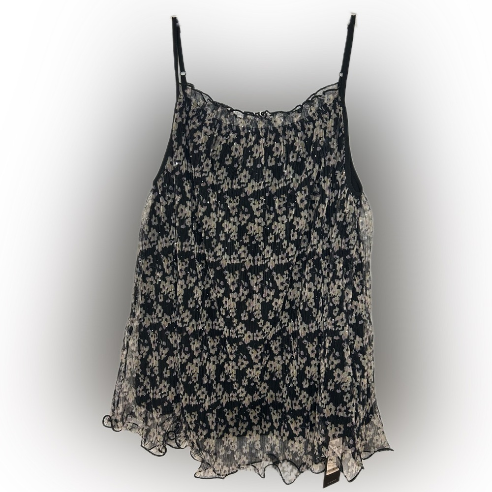 Floral Pleated Camisole Tank Top – Adjustable Spaghetti Straps